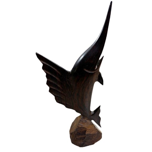 14" Wood Carved Sailfish Ironwood Striped Sculpture Beach Tropical Decor EUC - Picture 1 of 9